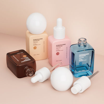 Пустые оптовые бутылки для насосов 30 мл Круглые шариковые крышки квадратные стеклянные жидкие бутылки