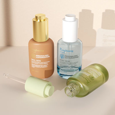 Пользовательские стеклянные флаконы-капельницы для сыворотки 30 мл, зеленая стеклянная бутылка для масла для волос с прессовым дозатором