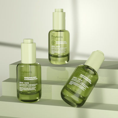Пользовательские стеклянные флаконы-капельницы для сыворотки 30 мл, зеленая стеклянная бутылка для масла для волос с прессовым дозатором