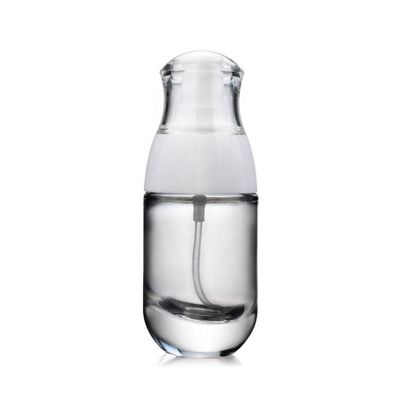 Бутылка учреждения 30ml Китая пустая ясная стеклянная жидкостная с белым макияжем формы насоса F139 популярным
