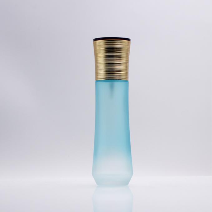 Крася голубые пустые бутылки лосьона 100ml насоса стеклянные косметические с оптовой продажей крышки золота для заботы кожи