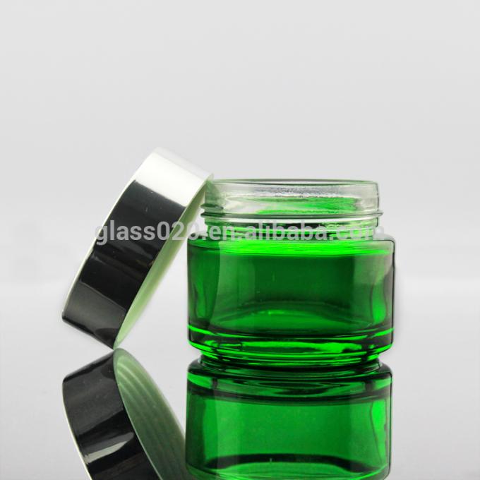 Оптом пустой зеленый стеклянный косметический опарник сливк 5 10 15 20 30 50 100g с серебряной крышкой